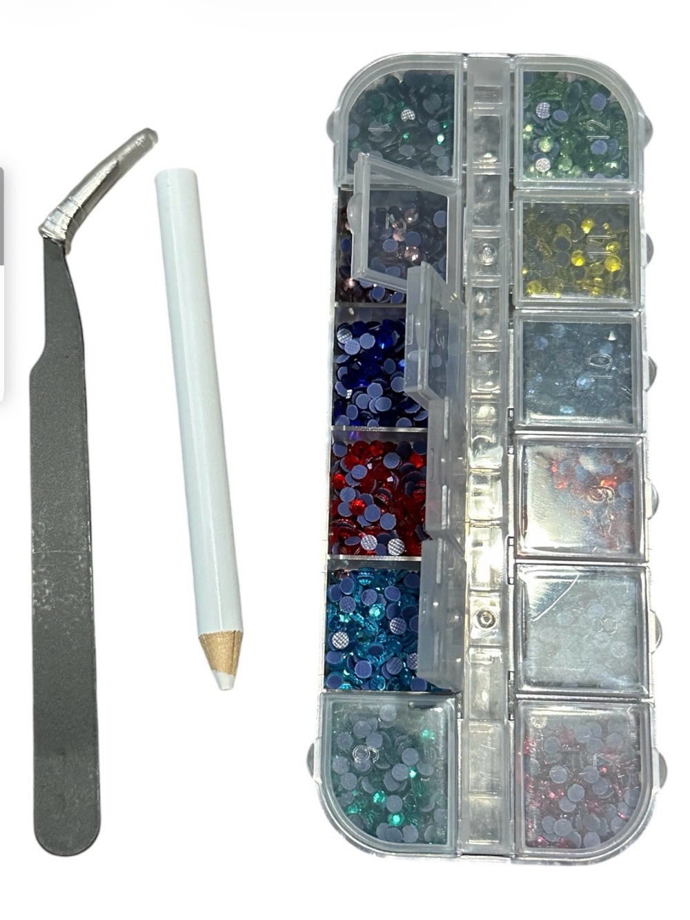 Nail Art Rhinestone & Tweezers Set in Multi Color